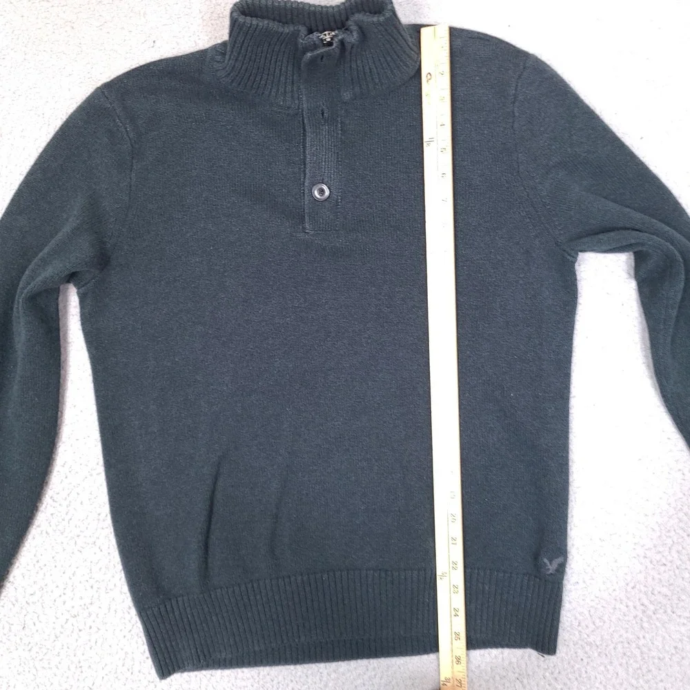 American Eagle Sweater Mens Large Forest Green Athletic Fit Button Zip Mock Neck